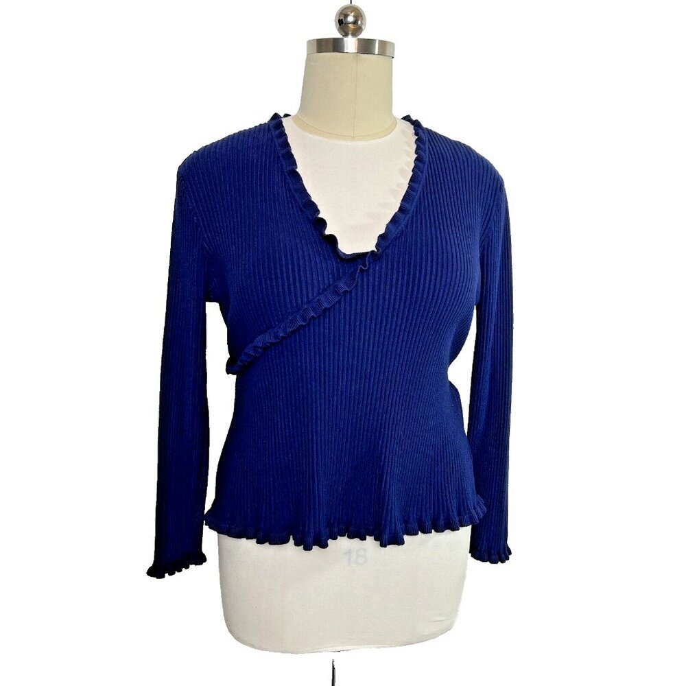 Luna - Women's 3X Sweater Sapphire Blue V-Neck Lettuce Hem Plus